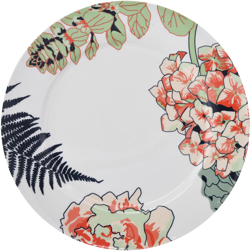talerz porcelanowy z kolorowym zdobieniem