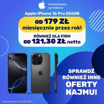APPLE IPHONE 16 Pro 256GB? Wynajmij! Już od 179 zł/mies. – a dla firm od 121,30 zł!